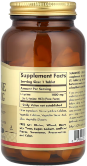Лизин, L-Lysine, Solgar, 1000 мг, 100 таблеток
