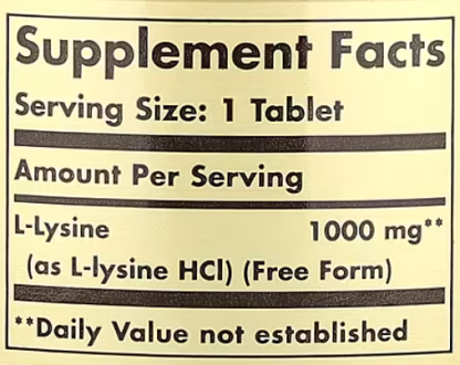 Лизин, L-Lysine, Solgar, 1000 мг, 100 таблеток