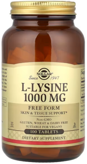 Лизин, L-Lysine, Solgar, 1000 мг, 100 таблеток