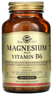 Магний, витамин В6, Magnesium, Solgar, 250 таблеток