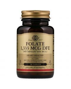 Фолиевая кислота, Folate As Metafolin, Solgar, метафолин 800 мкг, 50 табл.