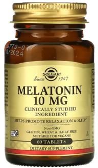 Мелатонин (Melatonin), Solgar, 10 мг, 60 таблеток