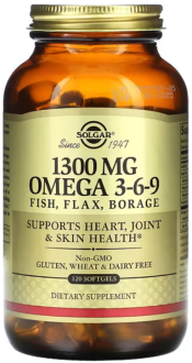 Рыбий жир, Омега 3 6 9 (EFA, Omega 3-6-9), Solgar, 1300 мг, 120 капсул