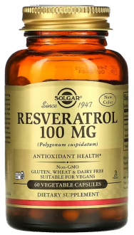 Ресвератрол (Resveratrol), Solgar, 100 мг, 60 капсул