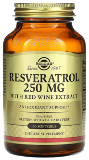 Ресвератрол (Resveratrol), Solgar, 250 мг, 60 капсул