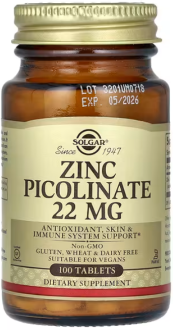 Пиколинат цинка (Zinc Picolinate), Solgar, 100 таблеток