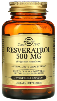 Ресвератрол (Resveratrol), Solgar, 500 мг, 30 капсул