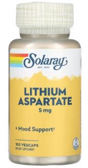 Литий, Lithium Aspartate, Solaray, 5 мг, 100 капс.