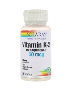 Витамин К2 Менахинон-7, Vitamin K-2, Solaray, 50 мкг, 30 капсул