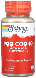 Пирролохинолинхинон, коэнзим Q10, ацетилцистеин и глутатион, PQQ, CoQ-10, Solaray, 30 вегетарианских