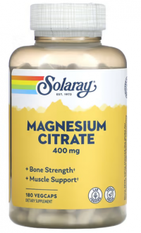 Магний цитрат, Magnesium Citrate, Solaray, 400 мг, 180 вегетарианских капсул