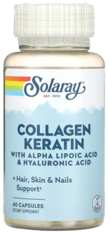 Коллаген и кератин, тип I, II, III, Collagen Keratin, Solaray, 60 капсул