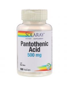 Пантотеновая кислота, Pantothenic Acid, Solaray, 500 мг, 100 вегетарианских капсул