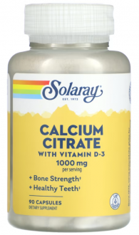 Цитрат кальция с витамином D-3, Calcium Citrate, Solaray, 1000 мг, 90 капсул