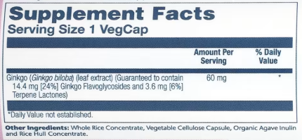 Гинкго билоба, Ginkgo Biloba Leaf Extract, Solaray, 60 мг, 60 вегетарианских капсул
