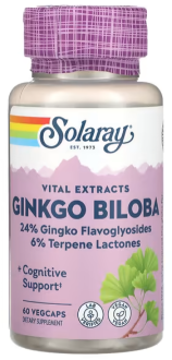Гинкго билоба, Ginkgo Biloba Leaf Extract, Solaray, 60 мг, 60 вегетарианских капсул
