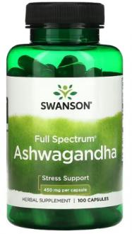 Ашвагандха, экстракт корня, Ashwagandha Root Dried Powder, Swanson, 450 мг, 100 капсул