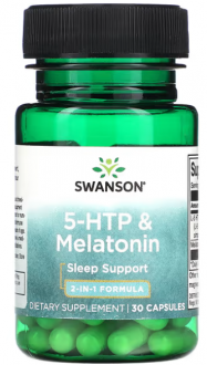 5 НТР + Мелатонин, 5-Htp + Melatonin, Swanson, 30 растительных капсул