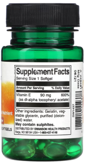 Витамин Е, Vitamin E, Swanson, 200 МЕ (90 мг), 60 гелевых капсул