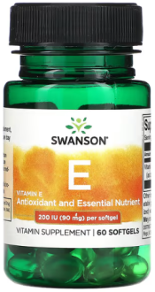 Витамин Е, Vitamin E, Swanson, 200 МЕ (90 мг), 60 гелевых капсул
