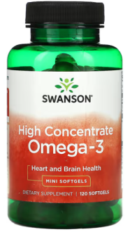 Омега-3, рыбий жир, High Concentrate Omega-3, Swanson, 120 гелевых капсул
