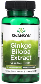 Гинкго Билоба, Ginkgo Biloba Extract, Swanson, 60 мг, стандартизированный экстракт, 120 капсул
