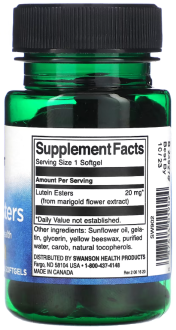 Лютеин, Lutein Esters, Swanson, 20 мг, 60 гелевых капсул