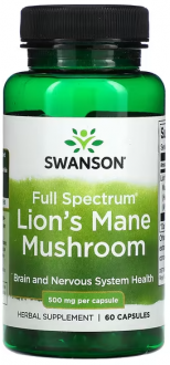 Ежовик гребенчатый, Lion's Mane Mushroom, Swanson, 500 мг, 60 капсул