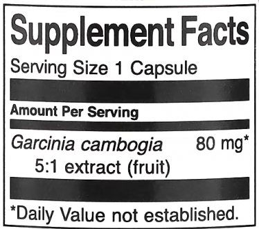 Гарциния камбоджийская, Garcinia Cambogia 5:1 Extract, Swanson, 80 мг, 60 капсул
