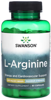 L-Аргинин, L-Arginine, Swanson, максимальная сила, 850 мг, 90 капсул
