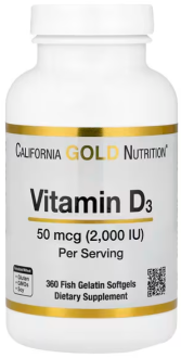 Витамин D3 от California Gold Nutrition 50 мкг (2000 МЕ)