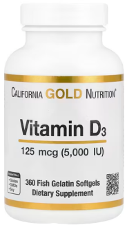 Витамин D3 от California Gold Nutrition 125 мкг (5000 МЕ)