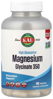 Глицинат магния с высокой абсорбцией, KAL Magnesium Glycinate 350 mg