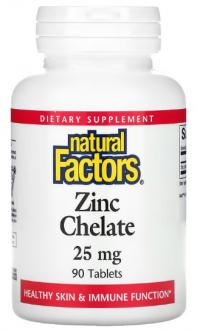 Natural Factors, хелат цинка, 25 мг, 90 таблеток