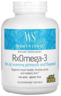 Омега 3, формула для женщин, Natural Factors, WomenSense, RxOmega-3, 120 мягких таблеток Enteripure