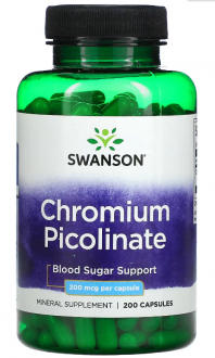 Хром пиколинат, Chromium Picolinate, Swanson, 200 мкг, 200 капсул