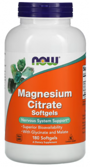 Цитрат магния с глицинатом и малатом, NOW Foods, Magnesium Citrate, 180 Softgels