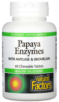 Ферменты папайи с амилазой и бромелаином, Papaya Enzymes Natural Factors, 60 таблеток