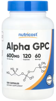 Альфа (Глицерофосфохолин) Alpha GPC, Nutricost, 600 мг, 120 капсул (300 мг в 1 капсуле)