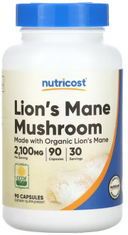 Ежовик гребенчатый, Lion's Mane Mushroom, Nutricost, 2100 мг, 90 капсул (700 мг в 1 капсуле)