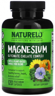 Хелат глицината магния, NATURELO, Magnesium Glycinate Chelate Complex, 200 мг, 120 капсул