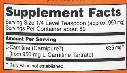 L-карнитин, L-Carnitine, Now Foods, чистый порошок, 85 г