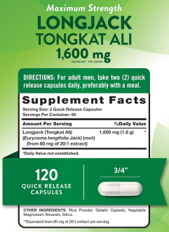 Тонгкат Али, Longjack Tongkat Ali, Nature's Truth, 1600 мг, 120 капсул с быстрым высвобождением (800 мг в 1 капсуле)