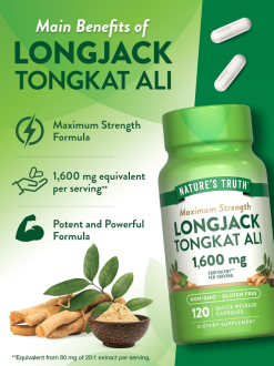 Тонгкат Али, Longjack Tongkat Ali, Nature's Truth, 1600 мг, 120 капсул с быстрым высвобождением (800 мг в 1 капсуле)