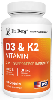 Витамин Д3 и К2, Dr. Berg, D3 & K2 Vitamin (5,000 Iu) 60 капсул