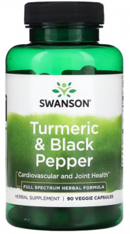 Куркума и черный перец, Turmeric & Black Pepper, Swanson, 90 капсул