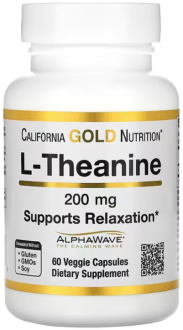 L-теанин, с AlphaWave, California Gold Nutrition, 200 мг, 60 капсул