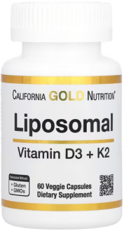 Липосомальные витамины K2 и D3, California Gold Nutrition, 60 капсул