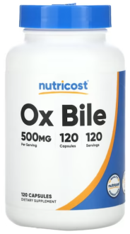 Бычья желчь, Ox Bile, Nutricost, 500 мг, 120 капсул