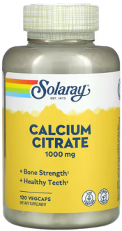 Цитрат Кальция, Solaray, Calcium Citrate, 1000 мг, 120 растительных капсул (250 мг в 1 капсуле)